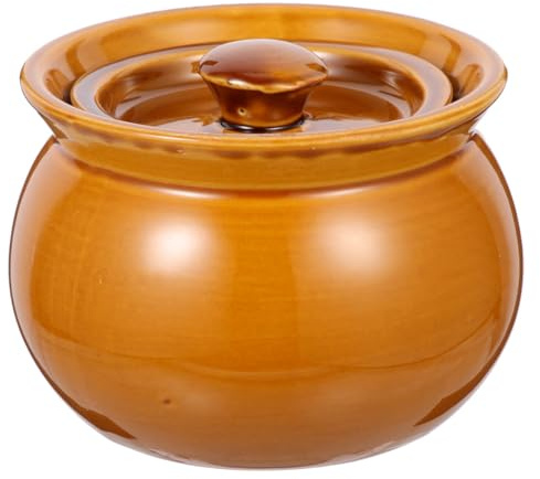 WATIIFUFU 500Ml Ceramic Stew Pot with Lid Brown Clay Soup Bowl for Kitchen Cooking Dining with Bamboo Trivet Household Earthenware Pot