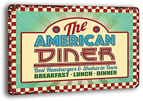 SBKGBIEHG Metallschild, lustig, The American Diner, Straßencafé, 50er- und 60er-Jahre-Dinner, Retro-Dekoration, Zuhause, Küche, Bar, Café, Club, Höhle, Wanddekoration, Vintage-Blechschild, 20 x 30