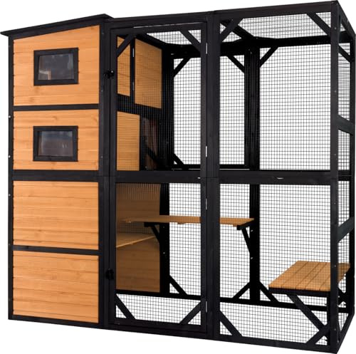 Aivituvin Large Cat Catio 4 Tiers Cat Enclosures House for Outdoor Indoor Cats with Weatherproof Roof, 3 Resting Rooms, 3 Platforms, 5 Windows 70 H 77 L
