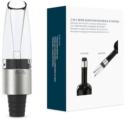 KITCHENDAO 2-in-1 Wine Aerator Pourer and Stopper, Premium Wine Air Aerator Pourer Decanter Spout Dispenser No Drip or Spill - BPA Free - Improve Taste and Bouquet Instantly - Dishwasher Safe - Black
