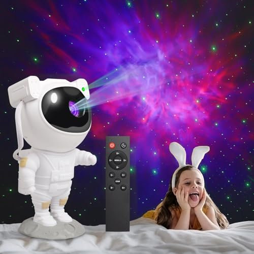 Romicta Lámpara Proyector de Galaxias y Estrellas Astronauta - Luz Nocturna LED para Techo con Temporizador y Mando, Decoración Infantil para Dormitorio, Regalo Original para Navidad y Cumpleaños