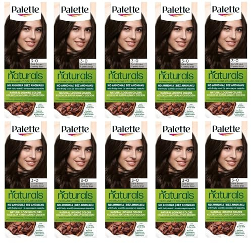 (Pack of 10) Palette Permanent Naturals Color Cream 3-0 (800) Dark Brown Hair Color - Full Box - with English instruction leaflet
