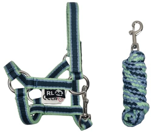 RL24 - Hobby Horse Halfter mit Strick – Steckenpferd Spielzeughalfter – Strick mit Karabinerhaken – Spielzeug Pferdehalfter für Hobby Horsing – Tannengrün