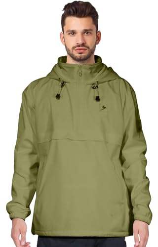 soulsfeng Mens Waterproof Jacket, Lightweight Breathable Rain Jackets Outdoor Hooded Windproof Thermal Lining Raincoat for Hiking Walking Cycling