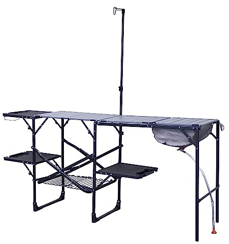 GCI OUTDOOR Master Cook Station | Portable Folding Kitchen Table with Soft Shell Sink, Heat Resistant Tabletop & Telescoping Lanter Pole, Perfect for Camping Trips