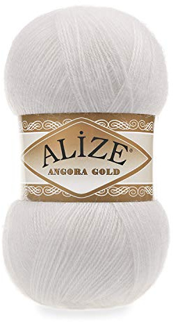 Alize 5 x 100 g Angora Gold Einfarbig 500 Gramm Wolle mit 20% Woll-Anteil Türkische Wolle Mohair (55)