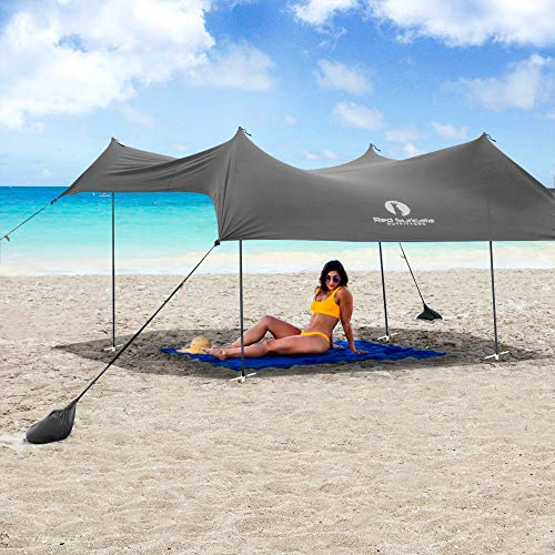 Red Suricata Familie Strand Sonnenschirm - Sonne Schatten Vordach | UPF50 UV-Schutz | Zelt mit 4 Aluminiumstangen, 4 Stangenanker, 4 Sandsack-Anker | große & tragbare Unterstand Tarp