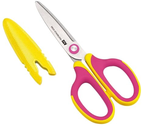SDI Small Hands Schere für Links- und Rechtshänder mit Anpassbarer Schutzhülle, Runden Spitzen und Sicherheitsgriff. Farbe Gelb und Rosa