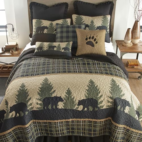 Donna Sharp California King Quilt - Bear Walk Plaid Lodge Quilt with Bear Pattern - Machine Washable - Perfect for Rustic Decor