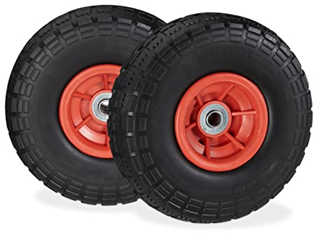 4x Ruote per Carrello, Pneumatici in Gomma Antipanne, 4.1/3.5-4, Asse 16mm, fino a 150 kg, 260x85mm, Rosso Nero | 4,1/3,5-4, asse da 16 mm, fino a 150 kg, 260x85 mm