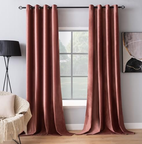 MIULEE Dusty Rose Velvet Curtains for Bedroom 2 Panel Set 90 Inch Drop Curtains, Soft Elegent Home Decor Velvet Curtain Living Room, Sun Blocking Room Darkening Thermal Eyelet Curtain 46x90 Inch