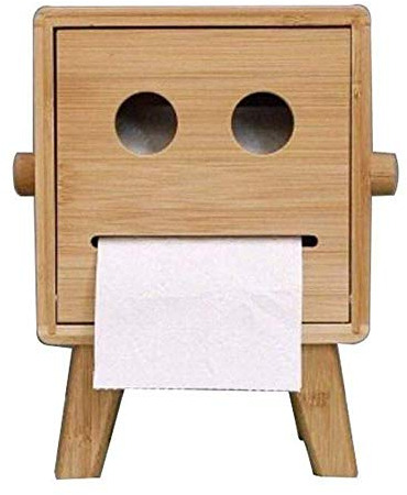 WLVG Kreativer Roboter für Toilettenpapierhalter, Bambus-Hygienekastenabdeckung, 16 * 16 * 22 cm