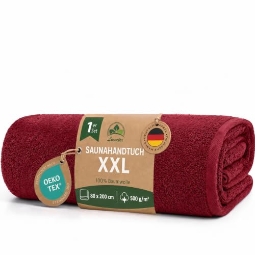 leevitex Saunahandtuch XXL 80x200 cm, 500 g/m², 100% Baumwolle, Badetuch | Flauschig & saugstark · OEKO-TEX zertifiziert · 100% Baumwolle, 500 g/m² Premium-Frottee, Bordeaux