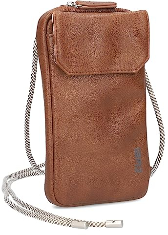 Zwei Handytasche zum Umhängen Mademoiselle.M MP30 Smartphone-Etui & Geldbörse 2-in-1, umlaufender Reißverschluss, längenverstellbarer Riemen, Mini-Handtasche 19 x 10 x 3 cm (Cognac)