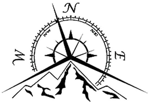 Berge Kompass Navigation Aufkleber Sticker Auto Offroad Abenteuer Reisen Wandern Alpen schwarz