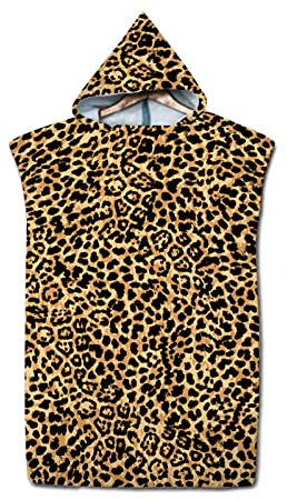 Highdi Surf Poncho Mikrofaser, Leopard Muster Badeponcho Strand Damen Herren Handtuch mit Kapuze Erwachsene Umziehhilfe Strand Poncho Schnelltrocknend Surfer Handtuch (Leopard Muster,75x110cm)