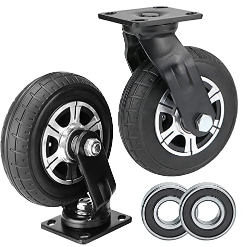 2 Lenkrollen, Schwerlastrollen Vollgummi-Rad Ø 200mm Tragkraft 500kg Axialkugellager 360 Grad Drehbar, Möbel Industrie Transportrollen Pannensichere, Mit Montageschrauben ( Color : Black , Size : 8 )