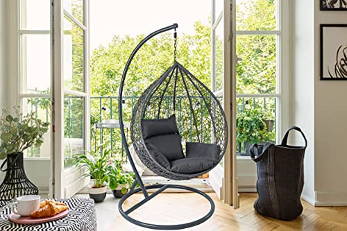 Fine Garden Grey Hanging Egg Chair with Matching Weatherproof Comfy Cushion | Morden Design Patio Indoor and Outdoor Plastic Wired Swing with Steel Frame | Relaxing and Stylish Comfort