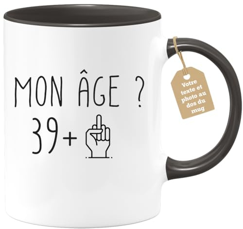 quotedazur Café-Croissant - Mug Personnalisable Texte Photo Humour Anniversaire 40 Ans Mon Âge Doigt Honneur - Cadeau Noël Original Quarantenaire Homme Femme Tasse 1986 - Noir/Céramique
