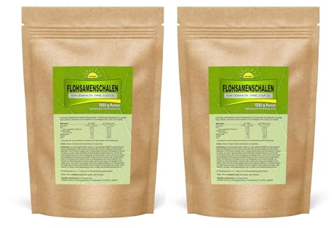 Flohsamenschalen (in Deutschland abgefüllte Premiumqualität, 100% naturrein), 2 kg (2 Beutel à 1 kg), fein gemahlen, ohne Zusatzstoffe, Bonemis®