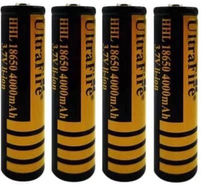 Rechargeable Lithium Battery 3.7V 4000mAh ICR Full Capacity Lasting Pointed Head Rechargeable Rechargeable Battery For LED Flashlight, Headlamps, Toys, Etc. 2/4 Pieces (Black + Yellow) (4 Pcs),2 Pack