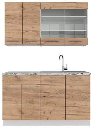 Vicco Cocina para Solteros Fame-Line, Oro Potencia Roble/Blanco, 140 cm sin encimera