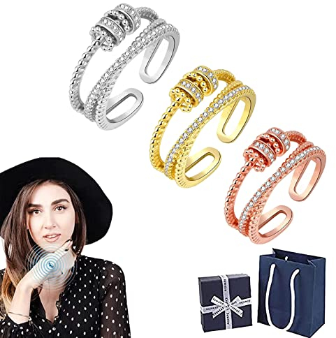 Camic JANSIO Threanic Triple-Spin Ring,Threanic Triple-Spin Ring,JANSIO Threanic Triple-Spin Ring - Gold Fidget Spinner Ring,to My Daughter Anti Anxiety Adjustable Ring (3 Packs)