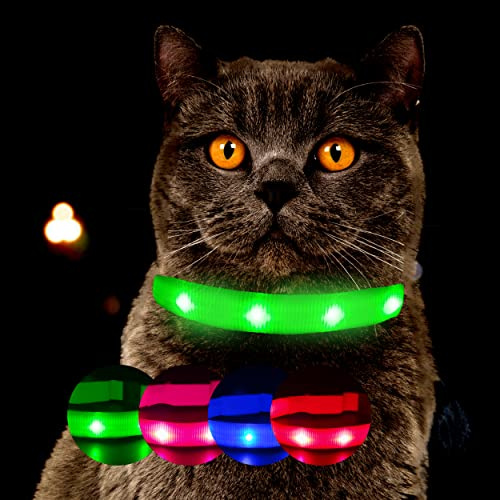 Ljushalsband för katter [originalet] lysande LED-katthalsband för promenader även i mörkret – mycket lång batteritid – säker tack vare stark ljusstyrka – katthalsband (S, grön)