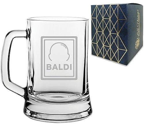All Things Personalised Engraved Novelty Beer Mug Tankard Stein with Baldi Design, Gift Box Included, Laser Engraved, Gift for Dad Grandad Colleague Retirement, Funny Gift, Add an Optional Message