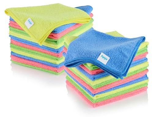 Minky Microfibre Multi-Pack Bundle - Microfibre Cloth Set of 24, Multipurpose Duster, Reusable Home Essentials, Multiuse Cleaning Products, Lint Free, 4 Colours, Soft Cleaning Cloths (24)