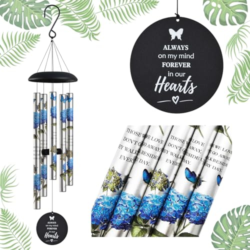 Blaues Hortensien-Windspiel für draußen, Gedenk-Windspiel für den Verlust Einer geliebten Mutter, Vater, Gedenkgeschenke, Beileidsgeschenkkörbe und Trauergeschenkidee, Windspiel in Erinnerung an eine