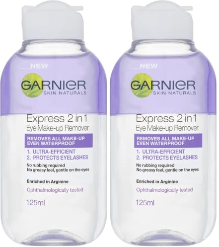 Garnier Skin Active 2 in1 Eye Make Up Remover, Suitable For Waterproof Makeup, Gentle On Eyes and Eyelashes, Use With Reusable Micellar Eco Pads, 125 ml (Pack of 2)