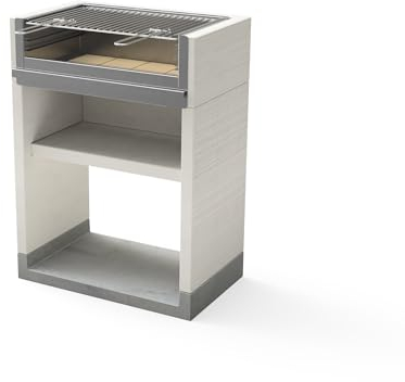 TUOZI - Einbaugrill für Holz und Holzkohle Modell VENIT FLEX PLUS EDELSTAHL (Grau/Weiß - 78 x 47 x 106 cm) REF: T01050 - Für den Außenbereich