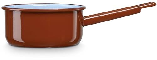 briebe Cazo Cocina Hervir Leche Acero Esmaltado 12 cm, Hervidor Vitrificado 0,65 L con Mango, Apto Inducción, Vitrocerámica, Fuego, Gas, Horno, Terra Vintage Marrón Teja