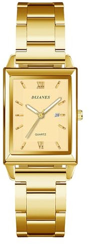 Silverora Damenuhren Herrenuhren Eckige Golduhren: Rechteckige Kalender Datum Analoge Quarz Armbanuhren Metallarmband Uhren Herren Damen mit Balkenskala Geschenke für Männer Frauen Gold