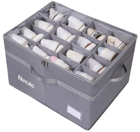 NUVLIRO Foldable Shoe Storage Box 16 Pair Shoe Organiser with Adjustable Dividers Visible Cover and Handles - Dustproof Space Saver Easily Assemble Shoe Racks Storage with Handle