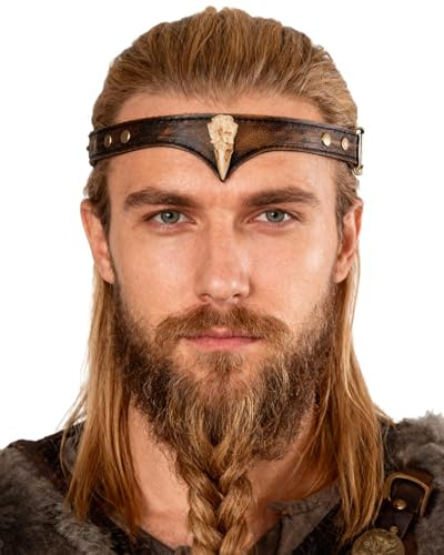 keland Wikinger Leder Stirnband Raben Totenkopf Stirnband Kopfschmuck Damen Herren Mittelalter Accessoire (A-Braun)