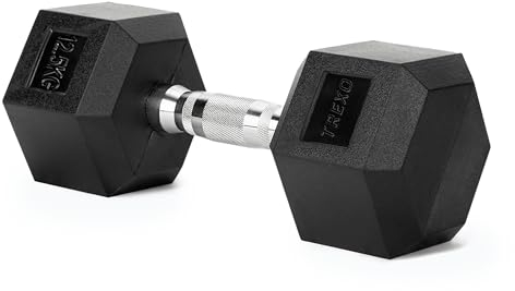 TREXO Manubrio esagonale da 12,5 kg in ghisa gommata durevole per allenamento della forza a casa con manico ergonomico stabile e versatile