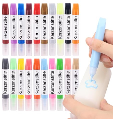 Ovaletta 20 Stück Wachsstifte für Kerzen, 8x10 ml, Candle Pen Set, Kerzen Bemalen, Aufkerze Selber Machen, 20 Farben