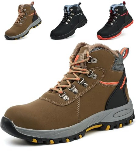 Bawalon Botas de Seguridad para Hombre Impermeable Invierno Zapatos de Seguridad Mujer Antideslizante Botas de Trabajo con Punta de Acero Marrón 41 EU