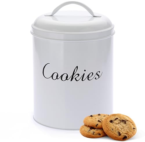 BSTKEY Large Cookie Tin, Airtight Cookie Snack Jars with Lid, Decorative Candy Canister, Baking Gift Tins Farmhouse Countertop Tinplate Box for Storing Patisseries, Puff Pastries Craft Supplies