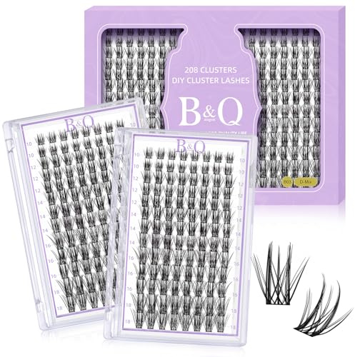 Wimpern Einzeln 208 PCS B&Q DIY Lash Clusters für Anfänger Wiederverwendbare Wimpernbüschel Einzelwimpern für Wimpernverlängerung zu Hause Individual Lashes Wimpern Extension(D-8-16MIX,B03+B03)