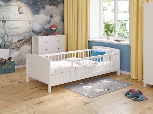 Love For Sleep Babybett Beistellbett 160x80cm mit Sicherheitsbarriere Umwandelbar Weiß Zane Kinderbett Baby Bett Holz - Kinderbett Babybett, Mitwachsend Gitterbett Baby Bed