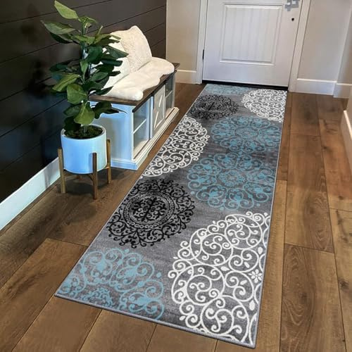 Siunwdiy Alfombra Corredor Antideslizante Largo 1.6 Metros Gris Alfombra de Pasillo para Entrada Alfombra de Cocina Lavable Antideslizante para Salón Dormitorio Patrón 3D，80x160cm