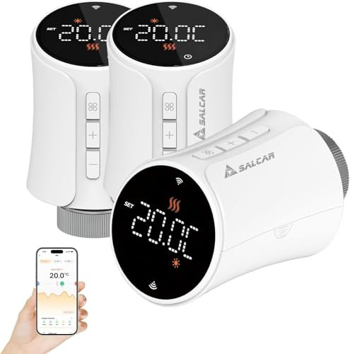 SALCAR Smart Heizkörperthermostat TRV706W 3er Set WiFi Thermostat kompatibel mit Amazon Alexa & Google Home Programmierbar Tuya Heizungsthermostat Smartes Heizkörper mit 9X Batterien