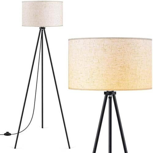 Lampadaire trépied en Bois, Lampe sur Pied du Milieu du siècle, Abat-Jour en Lin, Lampe sur Pied au Design Moderne, Lampe sur Pied Haute pour Chambre à Coucher, Salle d'étude et Bureau