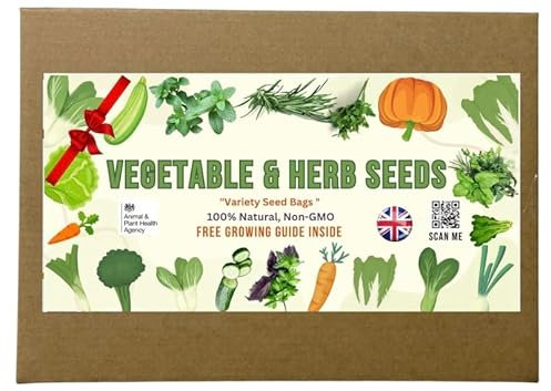 Vegetable & Herbs Over 7000 Seeds Varieties Grow Kit Box - Indoor - Outdoor Garden Starter Set -Veggies for UK Gardeners for Planting and Sowing in UK 12 Packs
