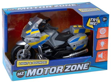 Motor Zone John Adams Age 3+ | 18cm Police Bike with lights and sound | Kids' Play Emergency Vehicles | Batteries included | Ages 3+, Black