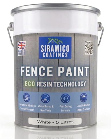 SIRAMICO COATINGS Fence Paint | 5 Litres | Waterbased ECO Resin Technology | 6 Luxury Colours | Smooth Matt Finish for outdoor wood protection | 10 Year Colour Guarantee (White)
