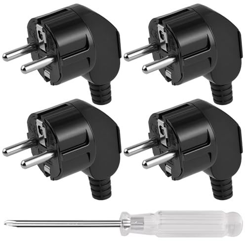 AXFEE 4 Piezas Clavija Enchufe Macho, 250V 16A Enchufe Macho, Negro | con destornillador, enchufe de seguridad exterior 16a 250v encufe, para uso en interiores y exteriores